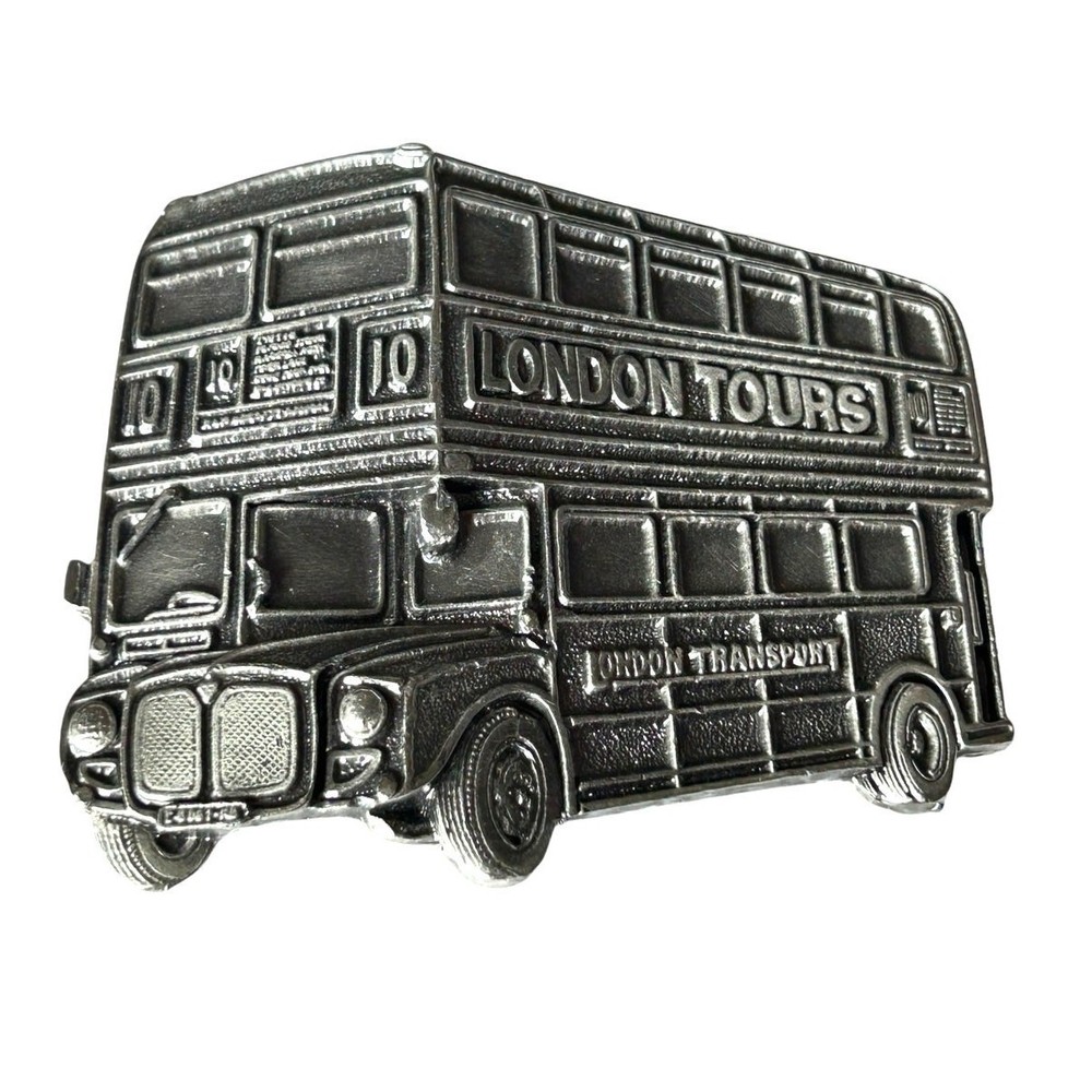 Tanside London Bus Belt Buckle Pewter 1990s Vintage Double Decker England USA