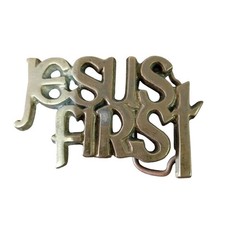 Jesus First Belt Buckle Solid Brass Vintage Taiwan Religious Belt Clamp Decor