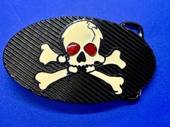 Creepy Red Eyes Skull Crossbones Halloween Gothic Punk Vibe Enameled Belt Buckle