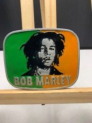 Bob Marley Unisex Metal Belt Buckles w/image Green & Yellow