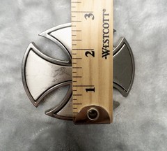 Silver Toned Oval Biker Cross Belt Buckle 3.5”x 2.75” Fits 1.75” Belt