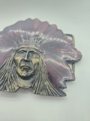 Vintage Native American Indian Chief Head Headdress Belt Buckle Metal 70s 4&Prime;
