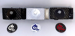 Golf Belt Buckle & Leather Belt Removable Magnetic Ball Marker Ratchet Dog Leg