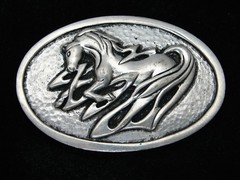 RC01103 REALLY NICE **WILD HORSE** OVAL SHAPED SILVERTONE BELT BUCKLE