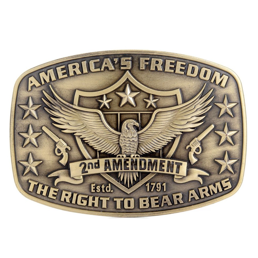 Right to Bear Arms Belt Buckle Western Coyboy Native American (RBA-03-G)