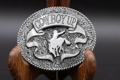 Buckle Rage Cowboy Up Belt Buckle Rodeo Bronc Rider Western Silver Tone Oval