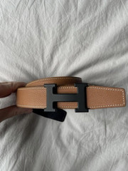Hermes Black and Brown Reversible Leather Belt w Black Noir H Buckle Incl Box 95