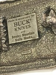 Buck Knives Belt Buckle Four Generations Of Knife Makers Pewter Smoky MT. Knife