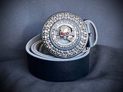 “Crypt Cross Relic” Skull Belt Buckle Red Crystal Eyes OOAK Darren McNeese
