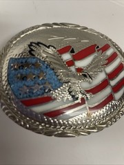 Vintage Silver Eagle & Flag Patriotic Belt Buckle