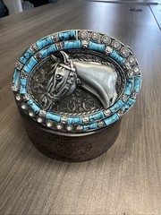 Belt Buckle Texas Horse Rhinestones 4 x 3&Prime; 1.5&Prime; Belt Metal Light