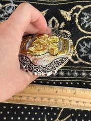 Western Buckle Gold Black Silver Roosters Cowboy 2 »Buckle Hebilla Vaquero Gallo