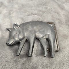 Vintage Ecological Chemical Co Pig Belt Buckle Pewter Tone Animal Freeport NY