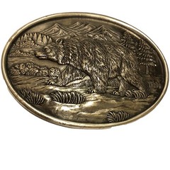 Nocona Oval Grizzly Bear Belt Buckle Metal Silver-Tone @A