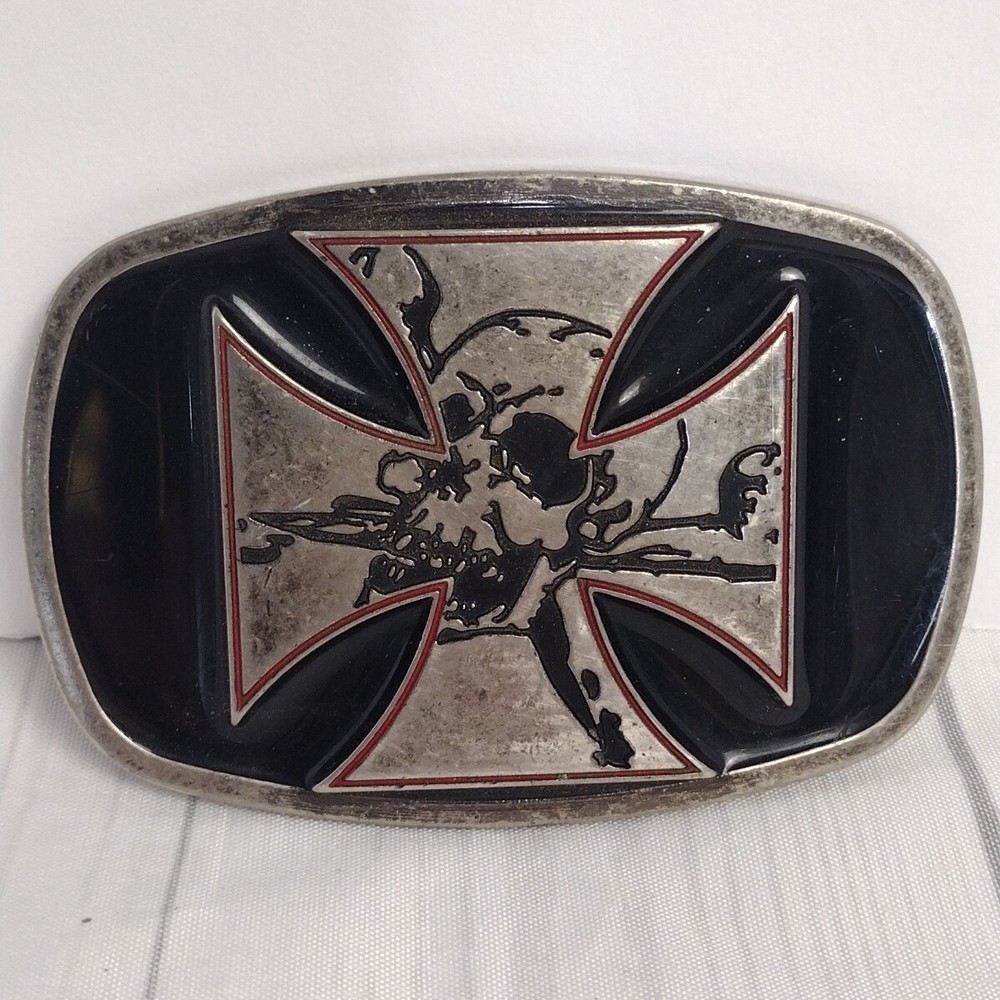 Belt Buckle Skull Silver & Black 4 x 3