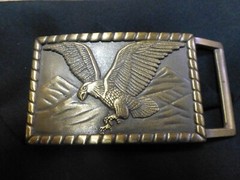 Vintage R.J. Roberts & Co. Brass Bronze Belt Buckle Eagle Flying Over Mountains