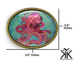 Kraken Belt Buckle – Colorful Octopus Painting Handmade Brass Buckle – 43-BO