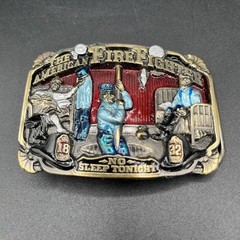 VTG. 1986 USA American Firefighter Belt Buckle « No Sleep Tonight » Brass, Enamel