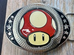 Nintendo Super Mario Bros Game Spinning Mushroom Reversible Novelty Belt Buckle