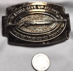 Belt Buckle VTG Cast Brass 1976 Give Up My Gun Pry Cold Dead Fingers From It