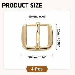 Metal Roller Buckle, 4Pcs 0.75&Prime; Square Single Prong Belt Buckle, Light Gold