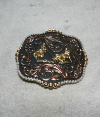 Montana Silversmiths Western Buckle Scalloped Team Roper Black Inlaid Multicolor