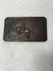Vintage Wonderful Wyoming Belt Buckle Cowboy On 4”Bucking Bronco (s5)