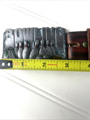 Silver Bowling Belt Buckle Vintage Buckle 1985 Leather Belt Fits 46&Prime; Length