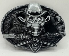 Dead Cowboy Belt Buckle Skull Crossed Guns Rattlesnake Motif Western Style