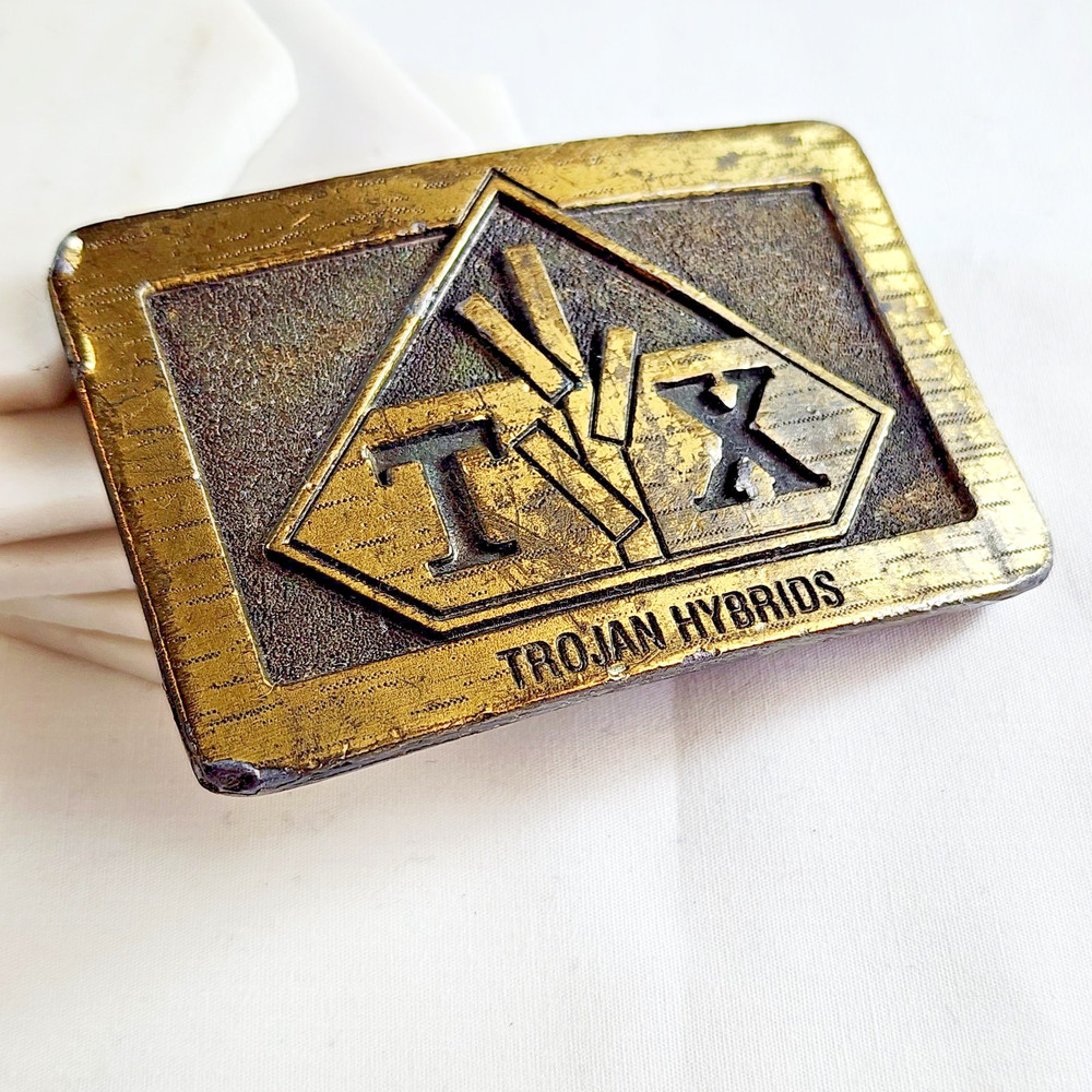 Trojan Hybrids Belt Buckle Farm Seed Corn Ag Advertising Heavy 3 x 2