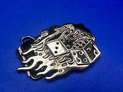 Flaming Hot Dice Gambling Board Game Casino NOS Belt Buckle by Silver Moon