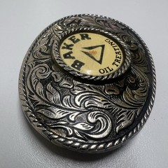 Baker Oil Treating Belt Buckle Vintage Western Floral Oval Silver Tone