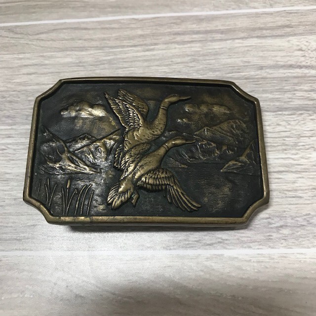 Vintage 1978 Solid Brass BTS Belt Buckle Ducks/Geese Made In USA