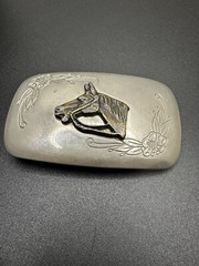 Vintage Horse Head Western Belt Buckle Etched