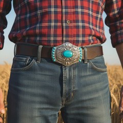 Men Women Silver Metal Belt Buckle Western Fashion Turquoise Blue Beads Big Size