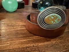 R.Sorrell James Reid Dgn Sterling Silver Turq.Belt Buckle Cow Hide 34”-1.5”✅