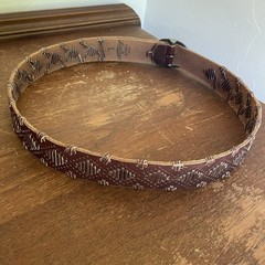 Lucky Brand Leather Belt Brown Silver Buckle Western Southwestern Style Sz38 (L)