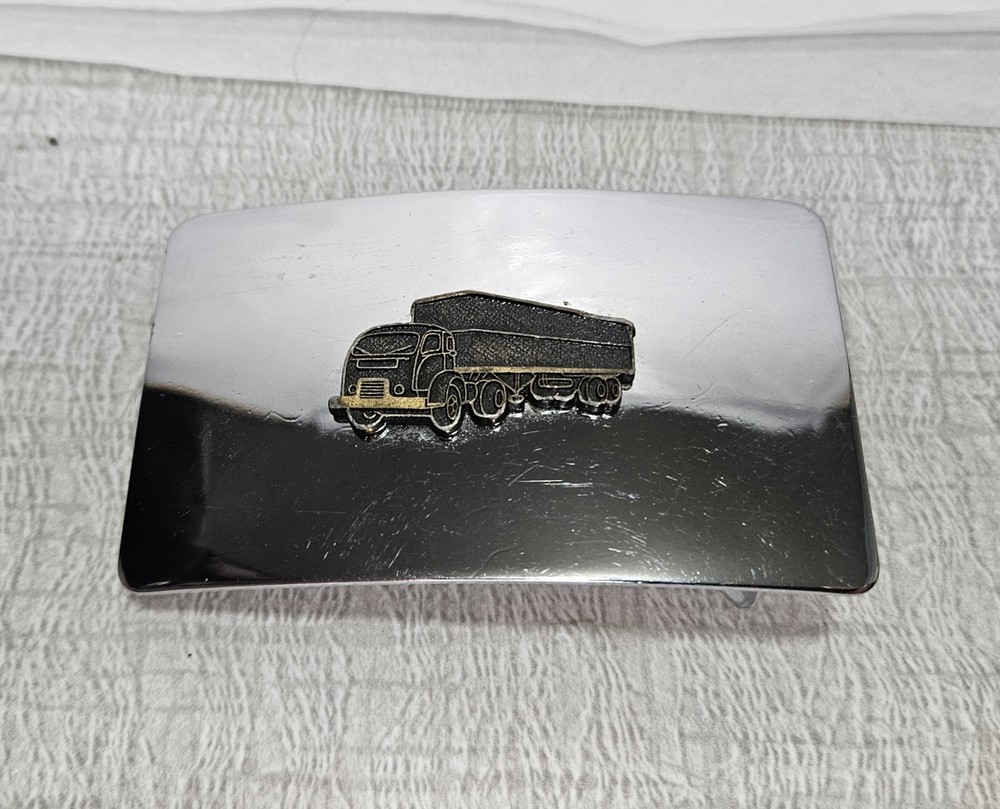 Vintage Mixed Metal Big Rig Belt Buckle Chrome And Brass Cabover Semi Truck 3×2