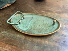 Antique Turquoise Brass Belt Buckle Oval Engraved Western Cowgirl Style