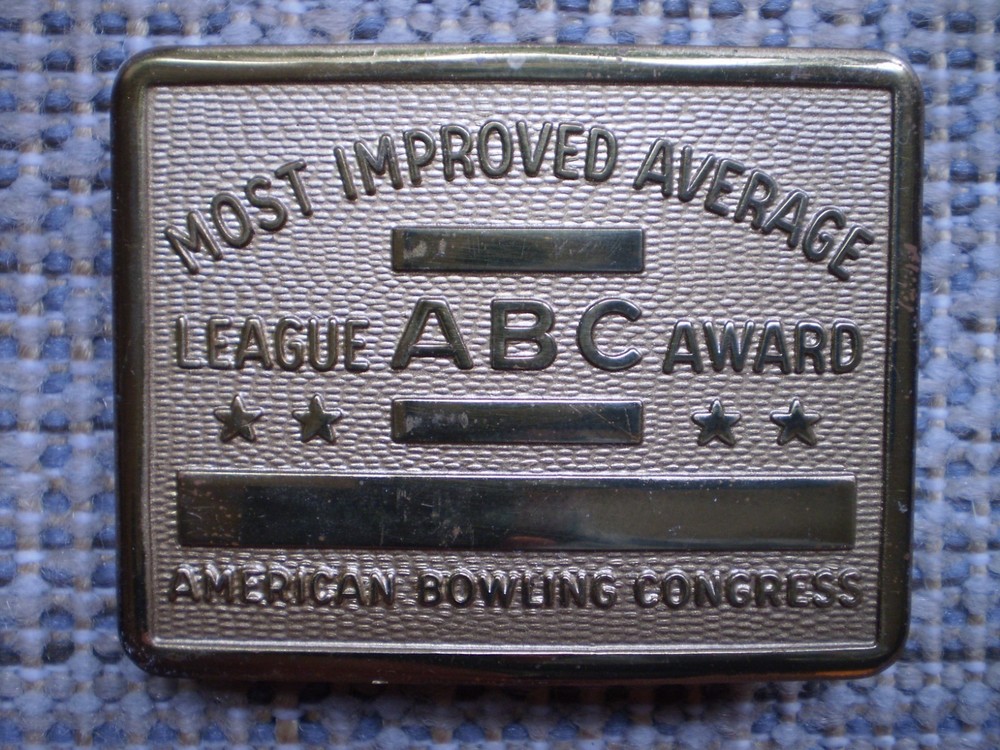 ABC Bowling League Award Brass Belt Buckle RARE Most Improved Average
