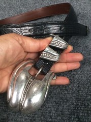 Custom Made sterling Silver 925 Buckle Billy Martin’s Lizard Leather belt