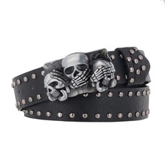 JAZTAKU Mens Punk PU Leather Skull Belt Gothic Rock Style Medium, A2: