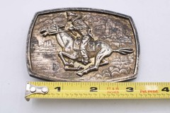 Vintage Western Cowboy Horse Pony Express Ranch Belt Buckle Metal Pewter Brass