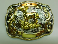 Belt Buckle Deer Elk Large 4&Prime; x 3&Prime; Hunting Western Cowboy Silver Gold