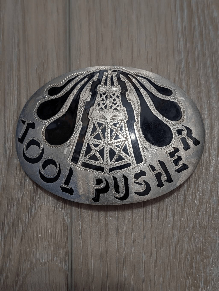 Vintage 1980 R&B German Silver Belt Buckle Tool Pusher Oil Derrick Handcrafted