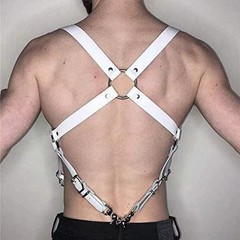 YY GEWETAO Men&rsquo;s White Leather Chest Half Body Harness Belt One Size,