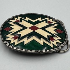 Vintage 1988 Siskiyou Buckle Co Green Enamel Southwestern Belt Buckle J-89 USA