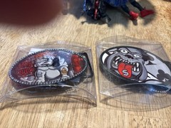 2 Fly Fresh Bull Dogs Gothic 4 1/4 Belt Buckles w/Rhinestones USA made