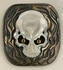 John Winston for J.W. Cooper Sterling Silver Skull Buckle w/ Pearl Skull(1of1)