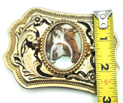 Vintage Two Horse Head Cameo Belt Buckle Equestrian Racing